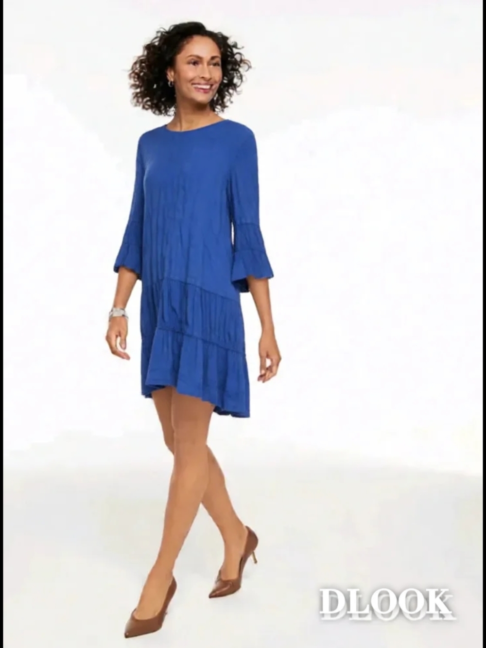MATCH POINT Linen Blue Tiered Ruffle Dress - Picture 7 of 7
